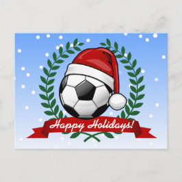 サンタハットのクリスマスを着たサッカーボール シーズンポストカード