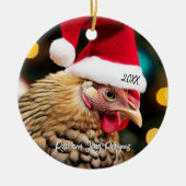 サンタハットのクリスマスを着たワイルドット鶏 セラミックオーナメント (正面)