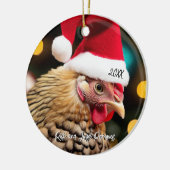 サンタハットのクリスマスを着たワイルドット鶏 セラミックオーナメント (左)