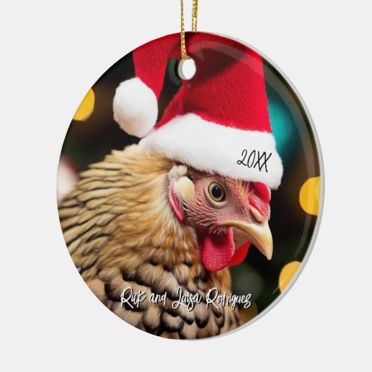 サンタハットのクリスマスを着たワイルドット鶏 セラミックオーナメント (左)