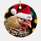 サンタハットのクリスマスを着たワイルドット鶏 セラミックオーナメント (裏面)