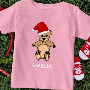 サンタハットのクリスマスを飾った可愛いテディベア ベビーTシャツ
