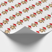 サンタハットのクリスマスを飾った可愛いテディベア ラッピングペーパー (角)
