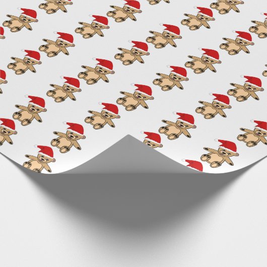 サンタハットのクリスマスを飾った可愛いテディベア ラッピングペーパー (角)