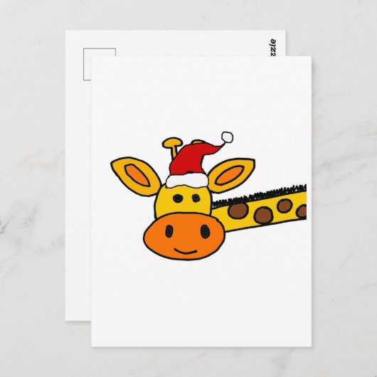 サンタハットのクリスマスアニメに登場するかわいいキリン ポストカード (正面/裏面)