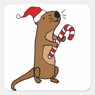 サンタハットのクリスマスアニメの可愛い海のオッター スクエアシール