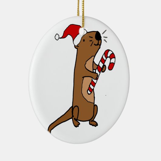 サンタハットのクリスマスアニメの可愛い海のオッター セラミックオーナメント (右)