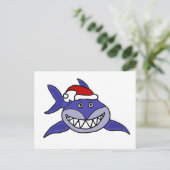 サンタハットのクリスマスアートを着た笑顔のサメ シーズンポストカード (スタンド正面)