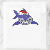 サンタハットのクリスマスアートを着た笑顔のサメ 長方形シール (バッグ)