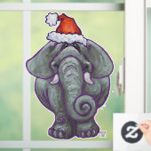 サンタハットのクリスマスウィンドウに象が付き添う ウィンドウサイン (ホーム)