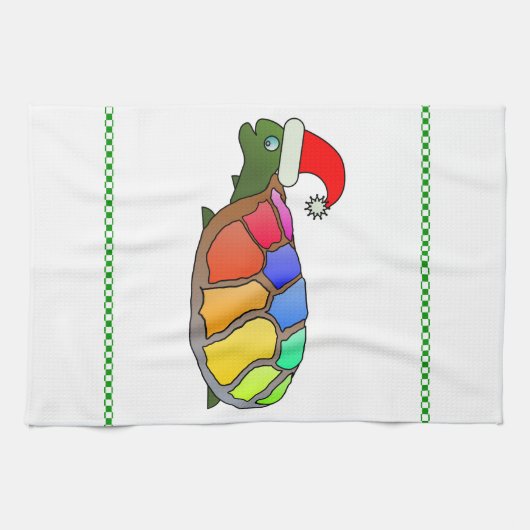 サンタハットのクリスマスカメパーソナライズされた キッチンタオル (横)