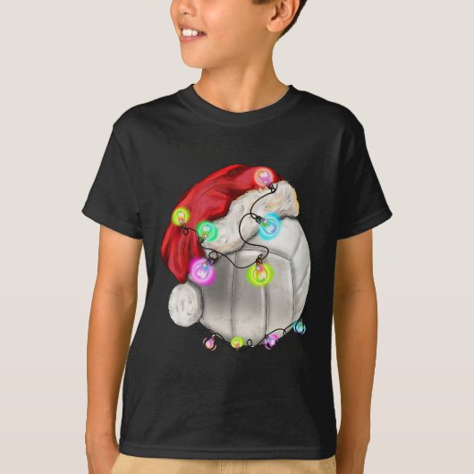 サンタハットのクリスマスキッズボーイズとバレーボールのボール Tシャツ (正面)
