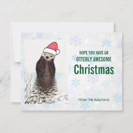 サンタハットのクリスマスグリーティングを身につけたかわいいカワウソ シーズンカード