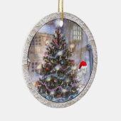 サンタハットのクリスマスツリーとヤギ セラミックオーナメント (右)