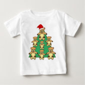 サンタハットのクリスマスツリーと可愛いテディベア ベビーTシャツ (正面)