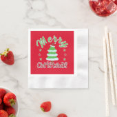 サンタハットのクリスマスツリー 縁ありカクテルナプキン (インサイチュ)