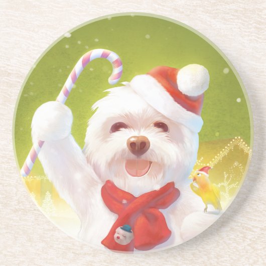 サンタハットのクリスマスドッグ コースター (正面)