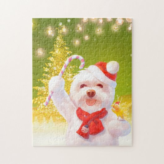 サンタハットのクリスマスドッグ ジグソーパズル (縦)