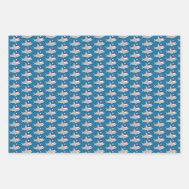 サンタハットのクリスマスパターンが可愛いサメ ラッピングペーパーシート