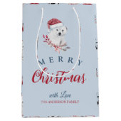 サンタハットのクリスマスパターンの可愛い野生動物 ミディアムペーパーバッグ (正面)