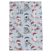 サンタハットのクリスマスパターンの可愛い野生動物 ミディアムペーパーバッグ (裏面)