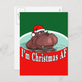 サンタハットのクリスマスヒポタマス – クリスマスAF シーズンポストカード (正面/裏面)