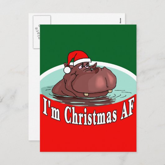 サンタハットのクリスマスヒポタマス – クリスマスAF シーズンポストカード (正面/裏面)