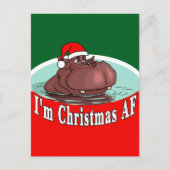 サンタハットのクリスマスヒポタマス – クリスマスAF シーズンポストカード (正面)
