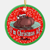 サンタハットのクリスマスヒポタマス – クリスマスAF セラミックオーナメント (正面)