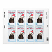 サンタハットのクリスマスプレゼントを着たかわいいカワウソ ラベル (フルシート)