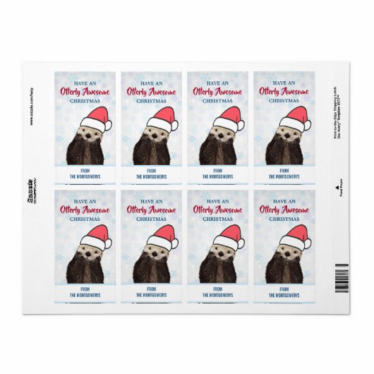 サンタハットのクリスマスプレゼントを着たかわいいカワウソ ラベル (フルシート)