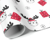 サンタハットのクリスマスプレゼントを贈るかわいいトナカイ ラッピングペーパー (ロールコーナー)