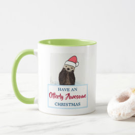サンタハットのクリスマスプーンを着たかわいいカワウソ マグカップ