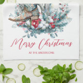 サンタハットのクリスマスホース女性のカーボーイカウボーイブーツ キッチンタオル (折り畳み)