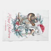 サンタハットのクリスマスホース女性のカーボーイカウボーイブーツ キッチンタオル (横)