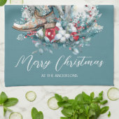 サンタハットのクリスマスホース女性のカーボーイカウボーイブーツ キッチンタオル (折り畳み)