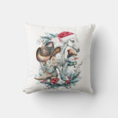 サンタハットのクリスマスホース女性のカーボーイカウボーイブーツ クッション (正面)