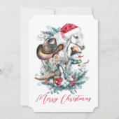 サンタハットのクリスマスホース女性のカーボーイカウボーイブーツ シーズンカード (正面)