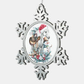 サンタハットのクリスマスホース女性のカーボーイカウボーイブーツ スノーフレークピューターオーナメント (右)