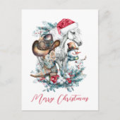 サンタハットのクリスマスホース女性のカーボーイカウボーイブーツ ポストカード (正面)