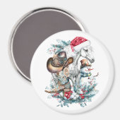 サンタハットのクリスマスホース女性のカーボーイカウボーイブーツ マグネット (正面/裏面)