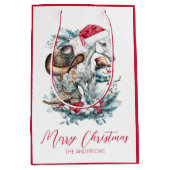 サンタハットのクリスマスホース女性のカーボーイカウボーイブーツ ミディアムペーパーバッグ (正面)