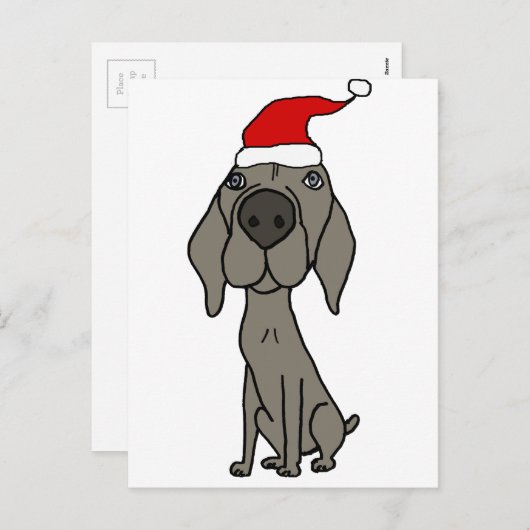 サンタハットのクリスマスマンガに登場する可愛いワイマラードッグ シーズンポストカード (正面/裏面)