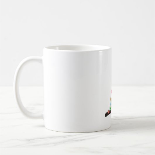 サンタハットのクリスマスライトを飾った黒猫 コーヒーマグカップ (左)