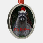 サンタハットのクリスマスラクーン写真 メタルオーナメント (右)