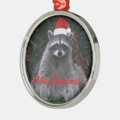 サンタハットのクリスマスラクーン写真 メタルオーナメント (左)