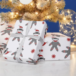 サンタハットのクリスマス休暇を着たソックモンキー ラッピングペーパー