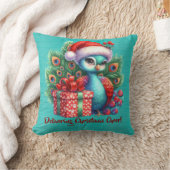 サンタハットのクリスマス孔雀デリバリー応援 クッション (ブランケット)