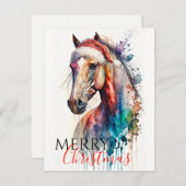 サンタハットのグリーティングカードに登場するメリークリスマスホース 招待状 (正面/裏面)