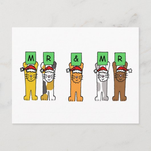 サンタハットのゲイ·クリスマスの猫たち シーズンポストカード (正面)